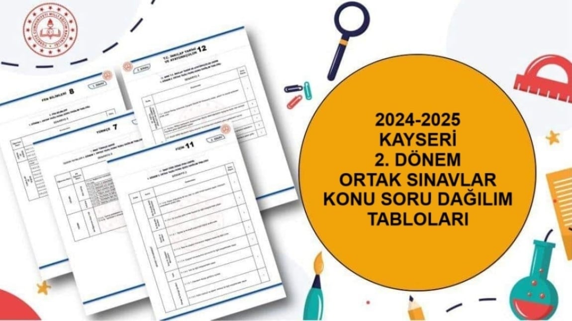 2024-2025 2. Dönem Kayseri Ortak Sınavlar ( İl Geneli ) Konu Soru Dağılım Tabloları